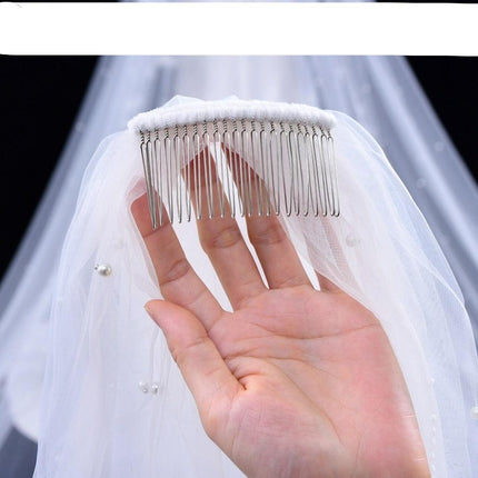 Opulent Pearl-Accented Cathedral Bridal Veil Set - A Statement of Luxury and Elegance