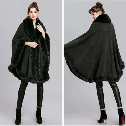 Opulent V Lapel Faux Rex Rabbit Fur Winter Cape for Women - Très Elite