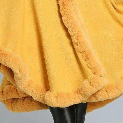 Opulent V Lapel Faux Rex Rabbit Fur Winter Cape for Women - Très Elite