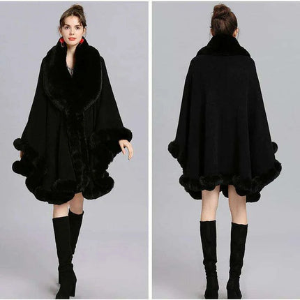 Opulent V Lapel Faux Rex Rabbit Fur Winter Cape for Women - Très Elite