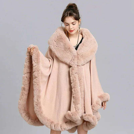 Opulent V Lapel Faux Rex Rabbit Fur Winter Cape for Women - Très Elite