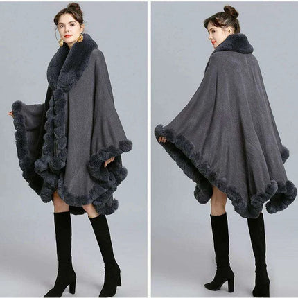 Opulent V Lapel Faux Rex Rabbit Fur Winter Cape for Women - Très Elite