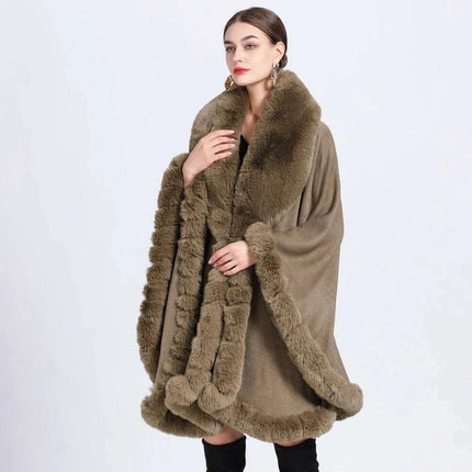 Opulent V Lapel Faux Rex Rabbit Fur Winter Cape for Women - Très Elite