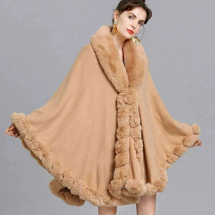 Opulent V Lapel Faux Rex Rabbit Fur Winter Cape for Women - Très Elite