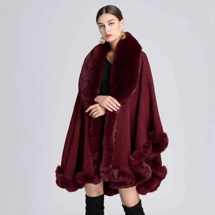 Opulent V Lapel Faux Rex Rabbit Fur Winter Cape for Women - Très Elite
