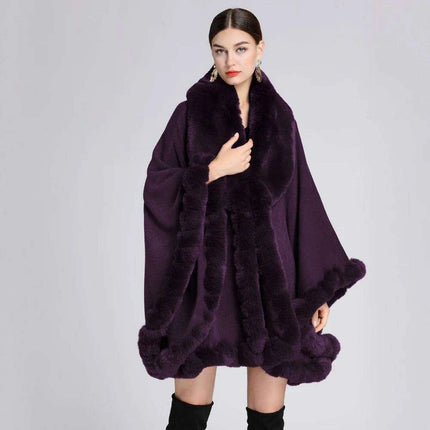 Opulent V Lapel Faux Rex Rabbit Fur Winter Cape for Women - Très Elite