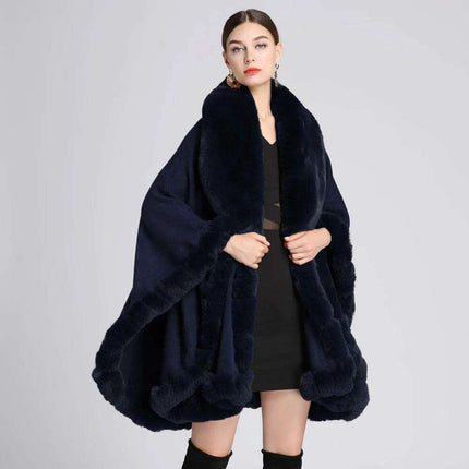 Opulent V Lapel Faux Rex Rabbit Fur Winter Cape for Women - Très Elite