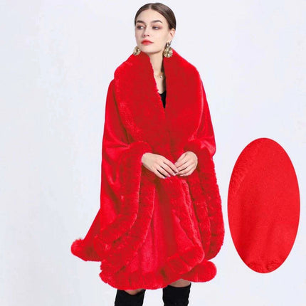 Opulent V Lapel Faux Rex Rabbit Fur Winter Cape for Women - Très Elite