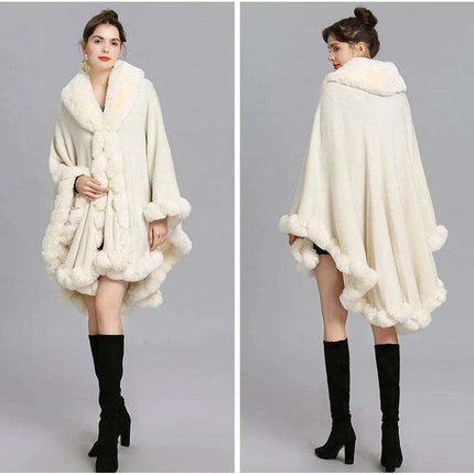 Opulent V Lapel Faux Rex Rabbit Fur Winter Cape for Women - Très Elite