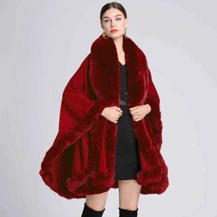 Opulent V Lapel Faux Rex Rabbit Fur Winter Cape for Women - Très Elite