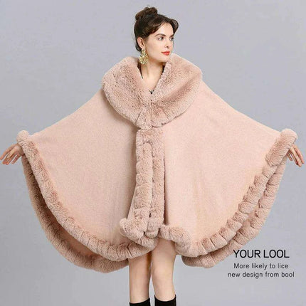 Opulent V Lapel Faux Rex Rabbit Fur Winter Cape for Women - Très Elite
