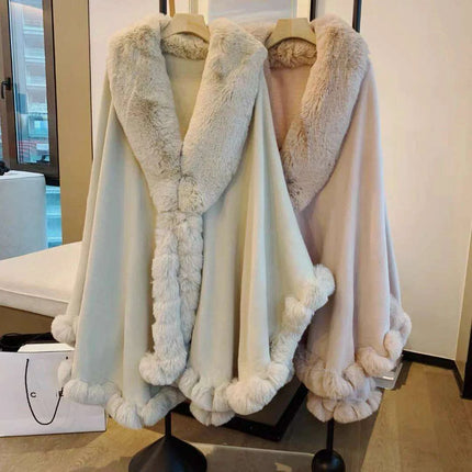 Opulent V Lapel Faux Rex Rabbit Fur Winter Cape for Women - Très Elite