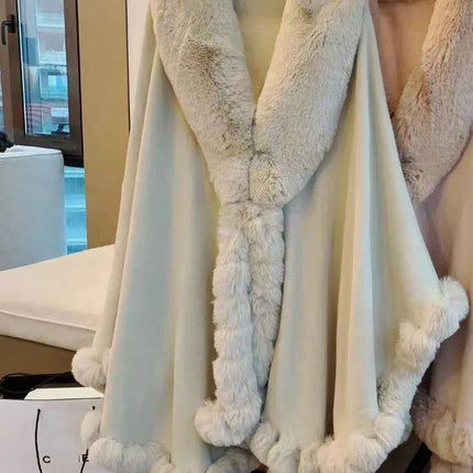 Opulent V Lapel Faux Rex Rabbit Fur Winter Cape for Women - Très Elite