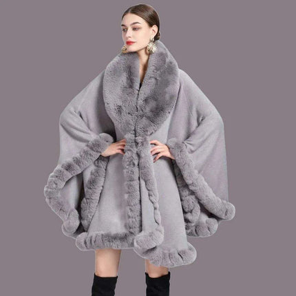 Opulent V Lapel Faux Rex Rabbit Fur Winter Cape for Women - Très Elite