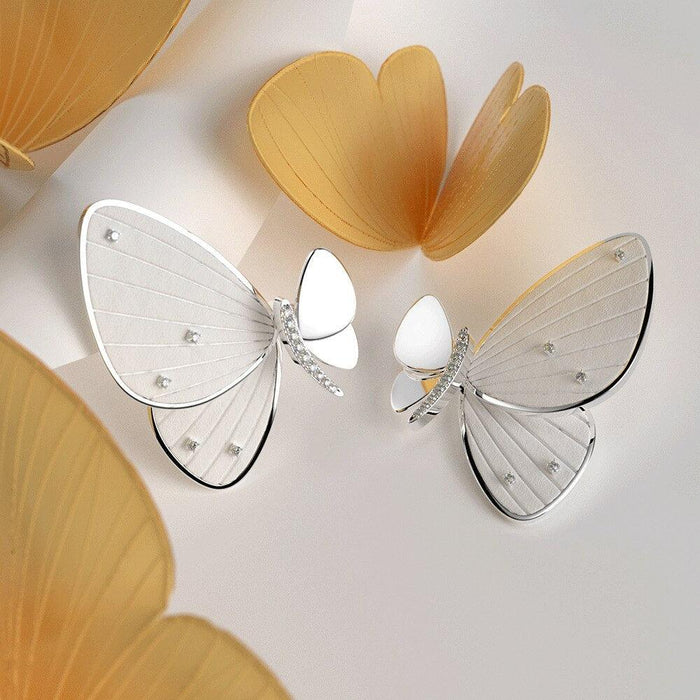 Sterling Silver Butterfly Zircon Stud Earrings with Dazzling Design