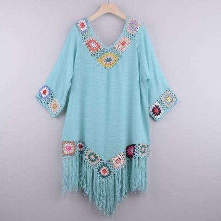 Tropical Chic: Embroidered Ombre Tassel Beach Cover-Up
