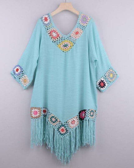 Tropical Chic: Embroidered Ombre Tassel Beach Cover-Up