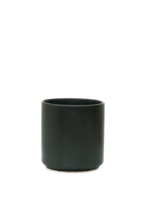 Sleek Matte Black Ceramic Cylinder Planter - Contemporary 5" Wide with Drainage Option