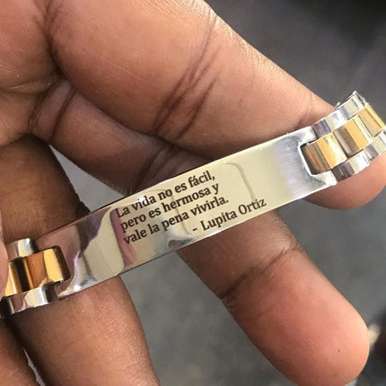 Personalized 18K Gold-Plated Stainless Steel Name ID Bangle Bracelet