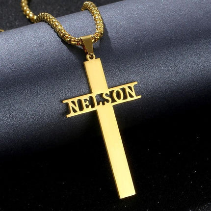 Personalized 18k Gold Name Engraved Cross Necklace
