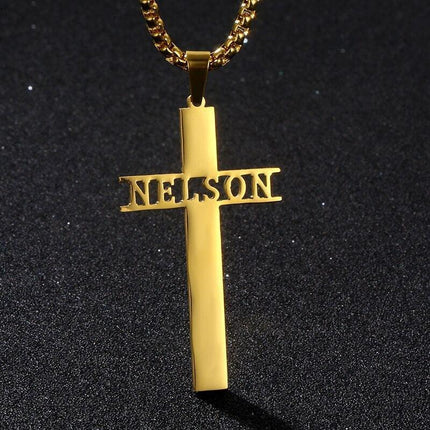 Personalized 18k Gold Name Engraved Cross Necklace