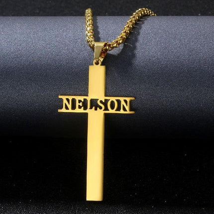 Personalized 18k Gold Name Engraved Cross Necklace