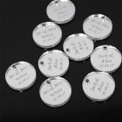 Personalized Elegant Silver Mirror Round Decor Tokens - Pack of 50 - Très Elite