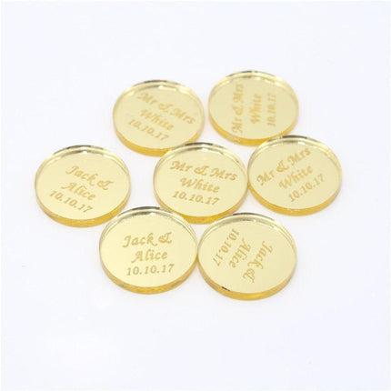 Personalized Elegant Silver Mirror Round Decor Tokens - Pack of 50 - Très Elite