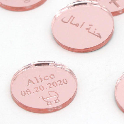 Personalized Elegant Silver Mirror Round Decor Tokens - Pack of 50 - Très Elite