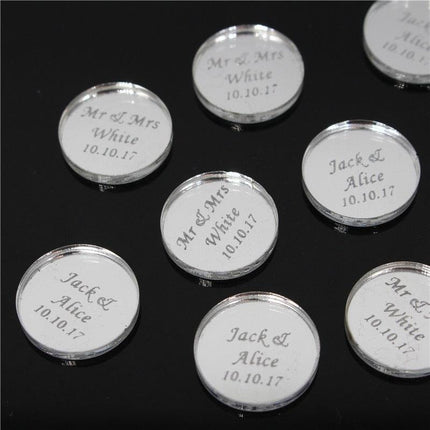 Personalized Elegant Silver Mirror Round Decor Tokens - Pack of 50 - Très Elite