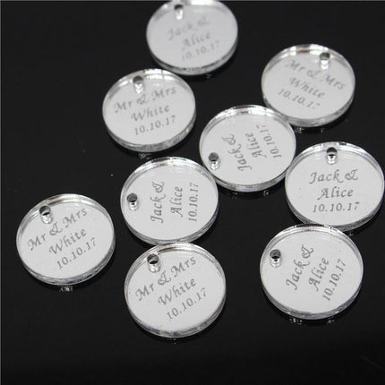 Personalized Elegant Silver Mirror Round Decor Tokens - Pack of 50 - Très Elite