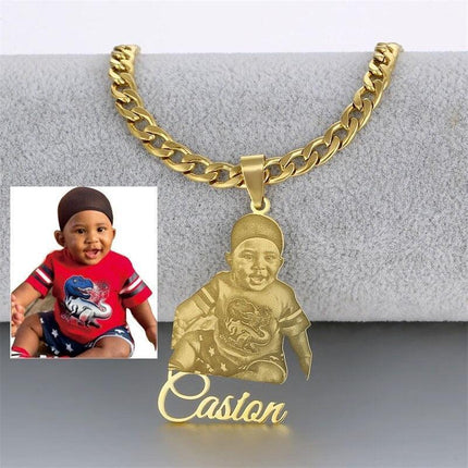 Personalized Stainless Steel Photo Pendant Necklace with Custom Nameplate and Cuban Chain - Celebrate Your Unique Journey