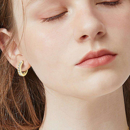 Personalized Sterling Silver Huggie Earrings with Sparkling Lab-Diamond Accents