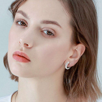 Personalized Sterling Silver Huggie Earrings with Sparkling Lab-Diamond Accents