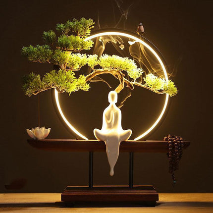 Pine Serenity LED Waterfall Incense Burner Set - Relaxing Home Accent