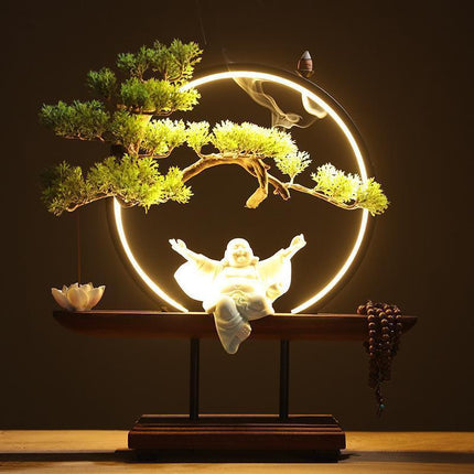 Pine Serenity LED Waterfall Incense Burner Set - Relaxing Home Accent