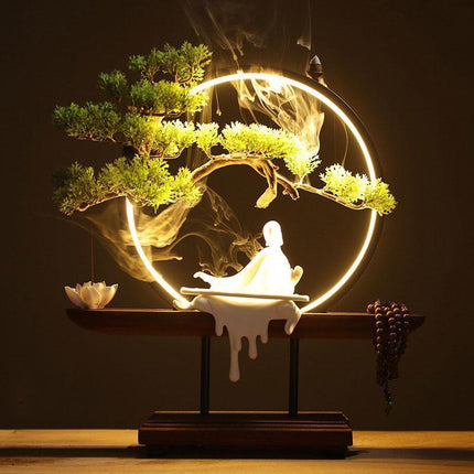 Pine Serenity LED Waterfall Incense Burner Set - Relaxing Home Accent