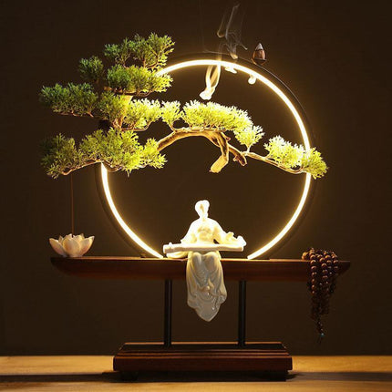 Pine Serenity LED Waterfall Incense Burner Set - Relaxing Home Accent