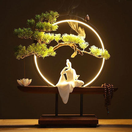 Pine Serenity LED Waterfall Incense Burner Set - Relaxing Home Accent