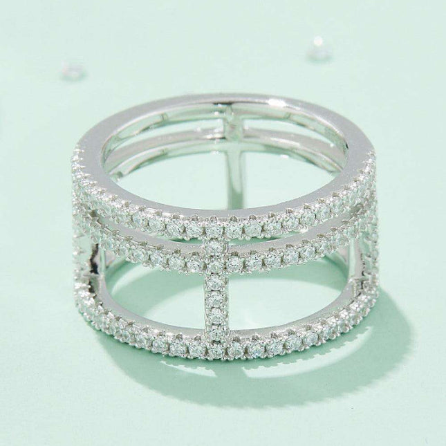 Platinum-Plated Lab-Diamond Wide Band Ring - Chic Cutout Design
