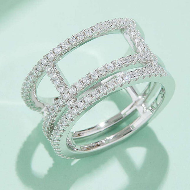 Platinum-Plated Lab-Diamond Wide Band Ring - Chic Cutout Design