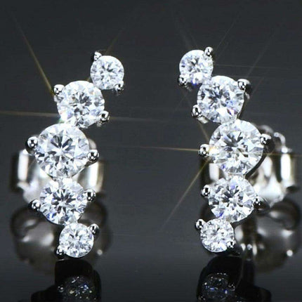 Platinum-Plated Moissanite-Studded Earrings - Chic and Timeless Elegance