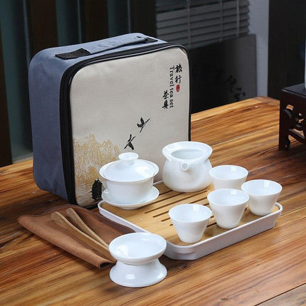 Portable Luxury Chinese Kung Fu Tea Set: Elegant Ceramic Teaware for Tea Enthusiasts on the Move - Très Elite