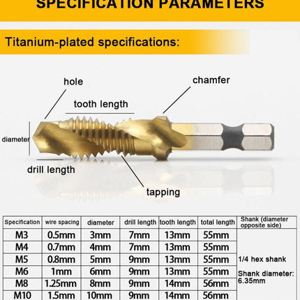 Precision Tap Set with Titanium Coating and Spiral Flute Design for Efficient Tapping and Chamfering - Très Elite