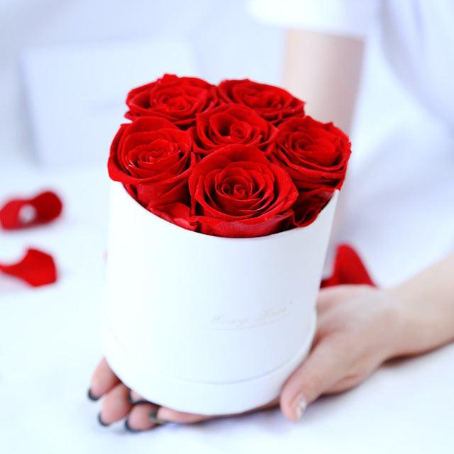 Elegant Red Rose Bouquet in Round Display Case - 12 Stems