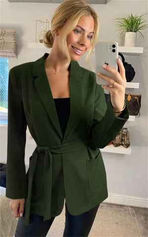 Women's Solid Color Side Tie Front Blazer-kakaclo-Green-S-Très Elite