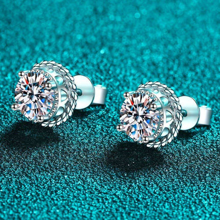 Radiant 1 Carat Lab-Diamond Sterling Silver Earrings with Rhodium Plating - Classic Elegance Lab-Diamond Earrings
