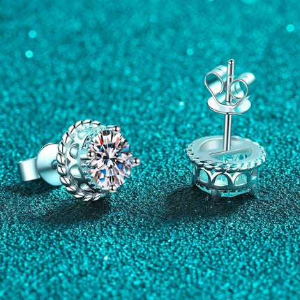 Radiant 1 Carat Lab-Diamond Sterling Silver Earrings with Rhodium Plating - Classic Elegance Lab-Diamond Earrings