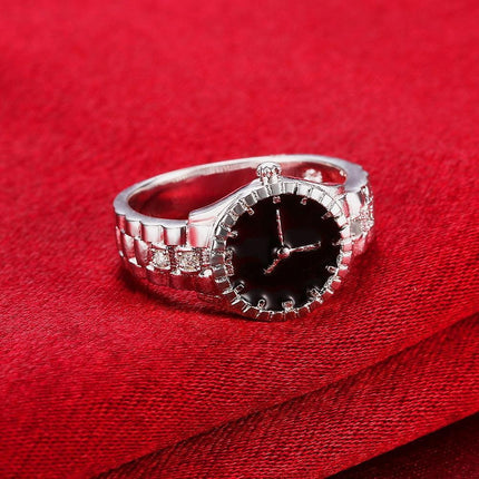 Radiant 925 Silver Crystal Timepiece Ring - A Statement of Class and Dazzling Charm - Très Elite