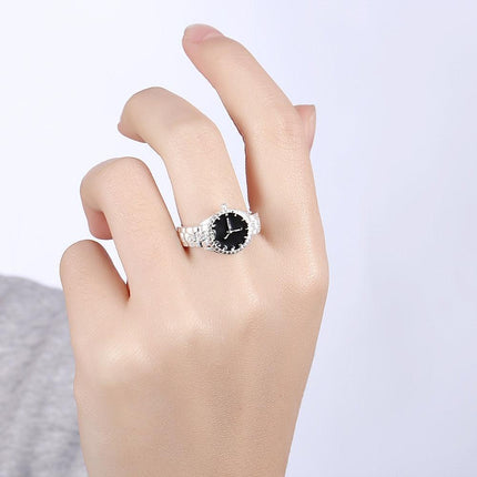 Radiant 925 Silver Crystal Timepiece Ring - A Statement of Class and Dazzling Charm - Très Elite